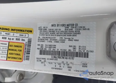 2019 Lincoln Continental Reserve z USA, uszkodzony, nr VIN 1LN6L9NC9K5614197